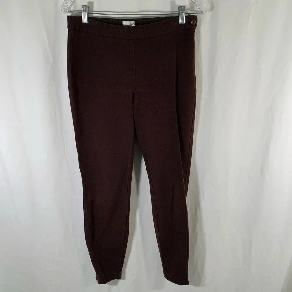 Chico's Pants Women's Size 6 Brown Mid Rise Side Zip Button Cotton Blend